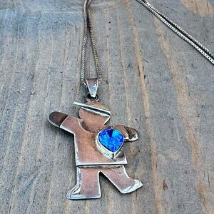 Sterling Silver Boy Charm with Sapphire Stone